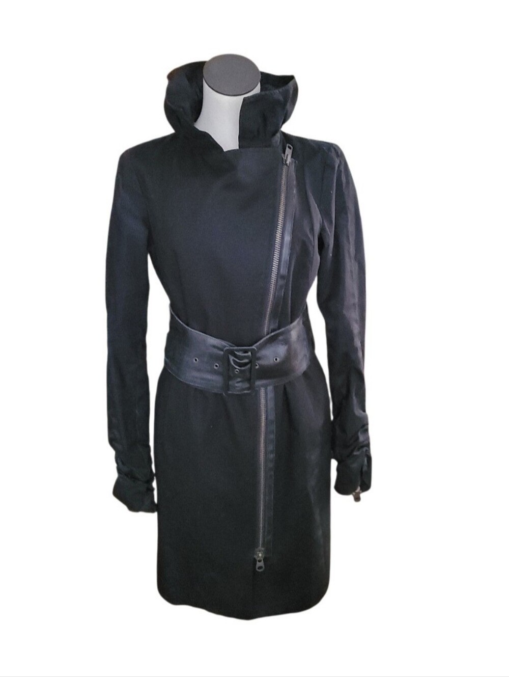 Mackage Black Asymmetrical Funnel Trench Coat